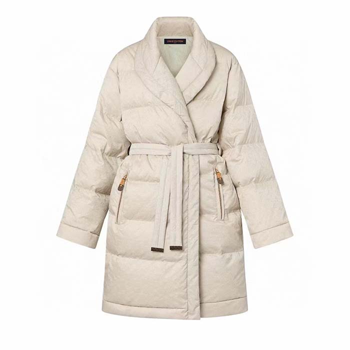 Louis Vuitton LV Women Flight Mode Monogram Jacquard Puffer Wrap Coat Polyamide Light Beige