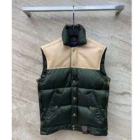 Louis Vuitton LV Women Leather Accent Sleeveless Puffer Jacket Khaki Beige Regular Fit (10)