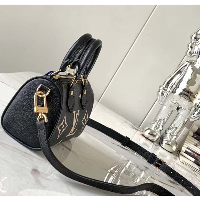 Louis Vuitton LV Women Nano Speedy Bag Black Beige Monogram Empreinte Embossed Supple Grained Cowhide Leather (11)