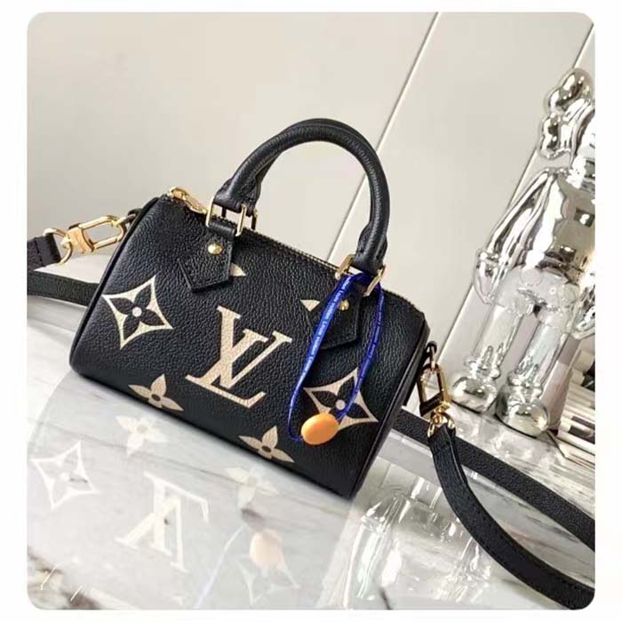 Louis Vuitton LV Women Nano Speedy Bag Black Beige Monogram Empreinte Embossed Supple Grained Cowhide Leather (12)