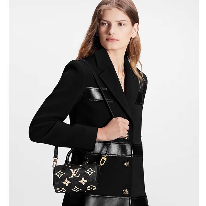 Louis Vuitton LV Women Nano Speedy Bag Black Beige Monogram Empreinte Embossed Supple Grained Cowhide Leather (2)