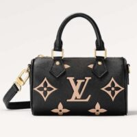 Louis Vuitton LV Women Nano Speedy Bag Black Beige Monogram Empreinte Embossed Supple Grained Cowhide Leather (4)