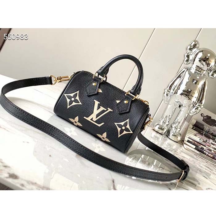 Louis Vuitton LV Women Nano Speedy Bag Black Beige Monogram Empreinte Embossed Supple Grained Cowhide Leather (9)