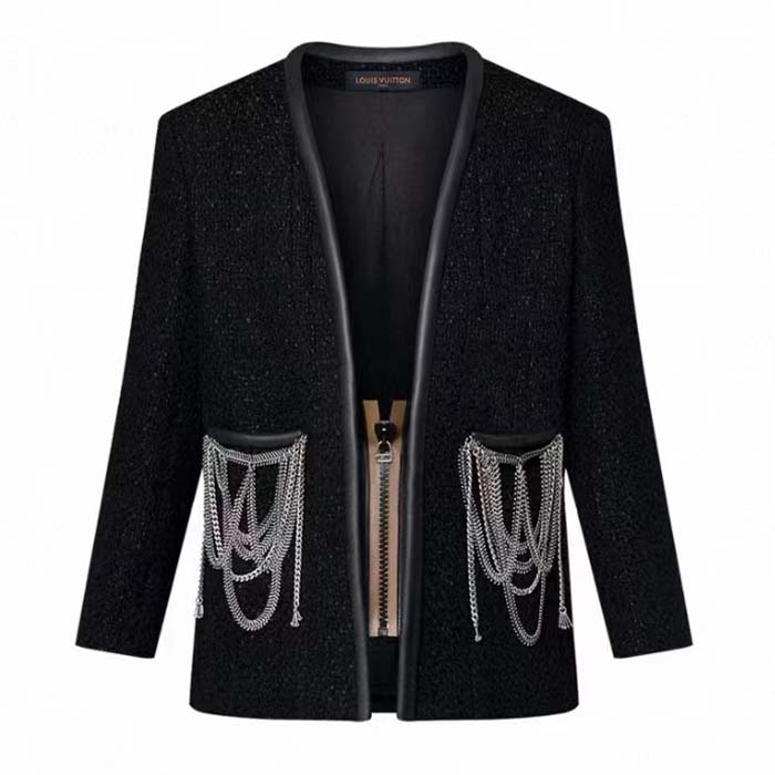 Louis Vuitton LV Women Scuba Trim Tweed Jacket Wool Black Regular Fit