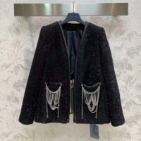 Louis Vuitton LV Women Scuba Trim Tweed Jacket Wool Black Regular Fit (15)
