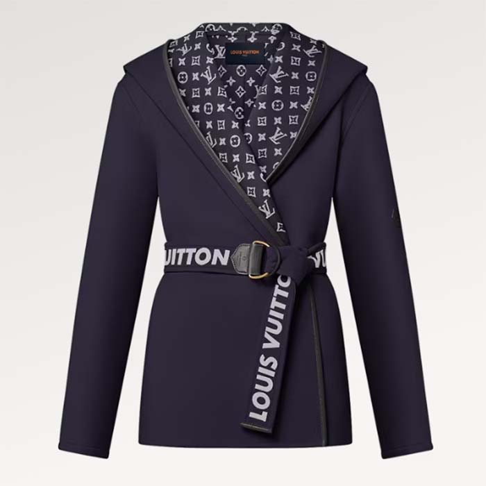 Louis Vuitton LV Women Signature Double Face Short Wrap Coat Wool Silk Blue Regular Fit