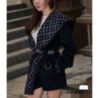 Louis Vuitton LV Women Signature Double Face Short Wrap Coat Wool Silk Blue Regular Fit (5)