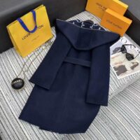 Louis Vuitton LV Women Signature Hooded Wrap Coat Wool Silk Night Blue Regular Fit (10)