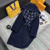 Louis Vuitton LV Women Signature Hooded Wrap Coat Wool Silk Night Blue Regular Fit (10)