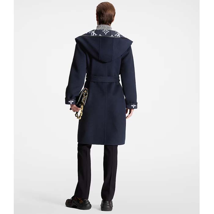 Louis Vuitton LV Women Signature Hooded Wrap Coat Wool Silk Night Blue Regular Fit