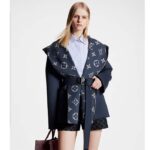 Louis Vuitton LV Women Signature Short Hooded Wrap Coat Wool Silk Petrol Blue Regular Fit - Image 13