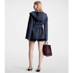 Louis Vuitton LV Women Signature Short Hooded Wrap Coat Wool Silk Petrol Blue Regular Fit - Image 15