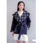 Louis Vuitton LV Women Signature Short Hooded Wrap Coat Wool Silk Petrol Blue Regular Fit - Image 11