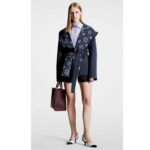 Louis Vuitton LV Women Signature Short Hooded Wrap Coat Wool Silk Petrol Blue Regular Fit - Image 12