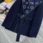 Louis Vuitton LV Women Signature Short Hooded Wrap Coat Wool Silk Petrol Blue Regular Fit - Image 6
