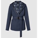 Louis Vuitton LV Women Signature Short Hooded Wrap Coat Wool Silk Petrol Blue Regular Fit