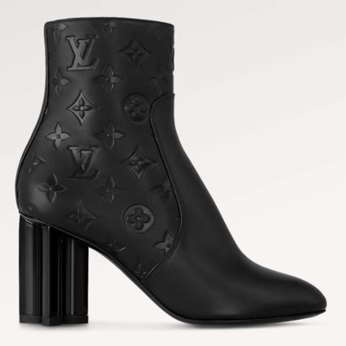 Louis Vuitton LV Women Silhouette Ankle Boot Black Monogram-Debossed Calf Leather 8 CM Heel