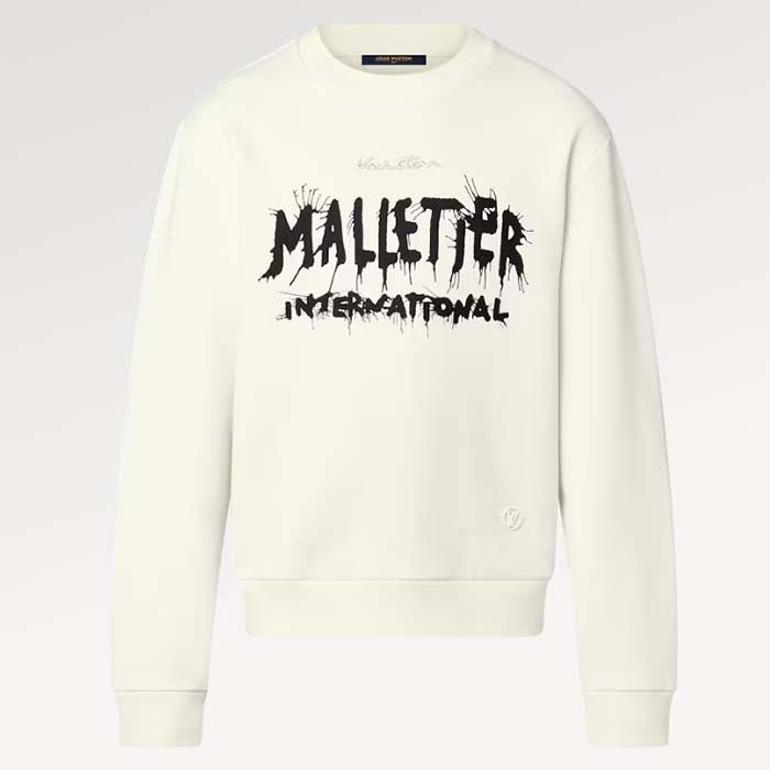 Louis Vuitton Men LV Cotton Sweatshirt Regular Fit Malletier International Brushed Jersey Milky White
