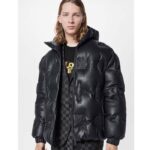 Louis Vuitton Men LV Monogram Leather Hooded Down Jacket Black Lamb Leather Anthracite Regular Fit – Bild 12
