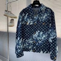 Louis Vuitton Men LV Monogram Printed Denim Jacket Regular Fit Printed Monogram Flower (1)