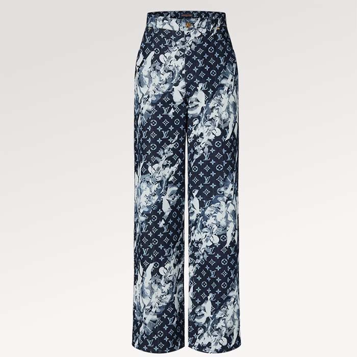 Louis Vuitton Men LV Monogram Printed Denim Pants Regular Fit Printed Monogram Flower