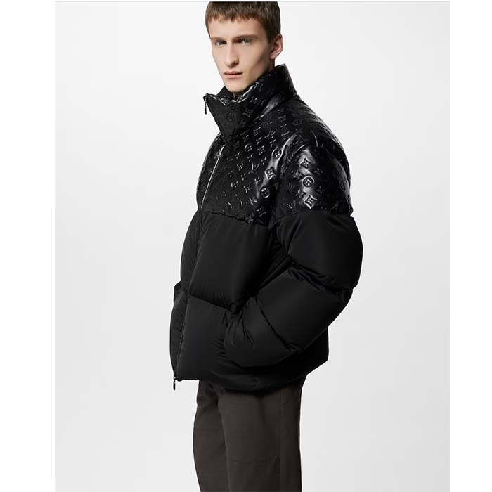 Louis Vuitton Men LV Oversized Puffer Jacket Black Monogram Hood Water-Resistant Lamb Leather