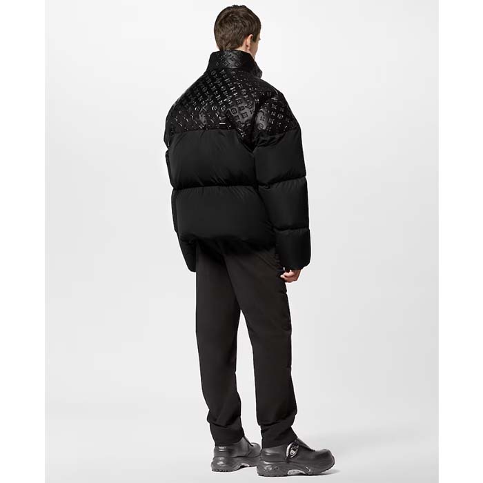 Louis Vuitton Men LV Oversized Puffer Jacket Black Monogram Hood Water-Resistant Lamb Leather