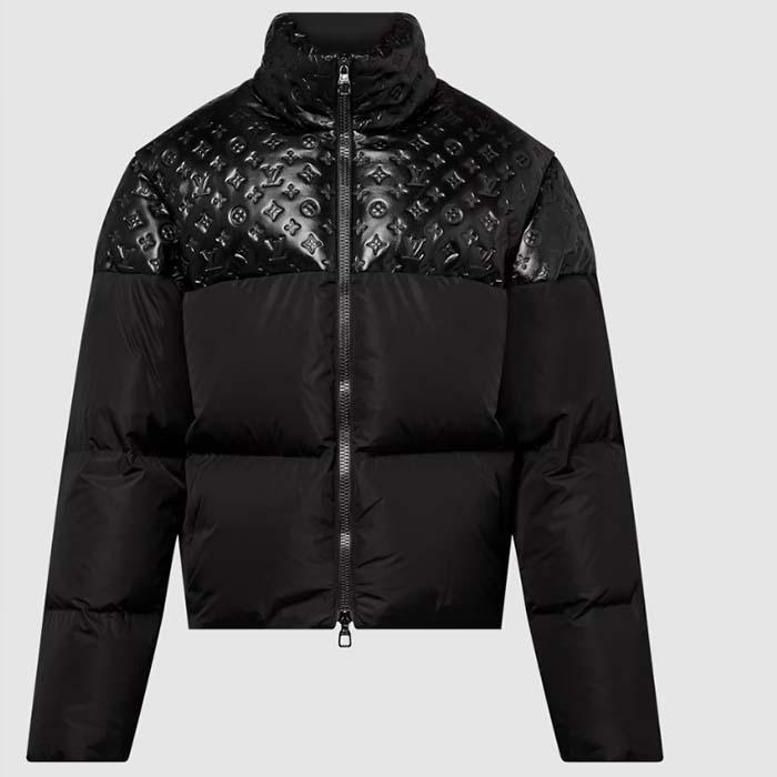 Louis Vuitton Men LV Oversized Puffer Jacket Black Monogram Hood Water-Resistant Lamb Leather