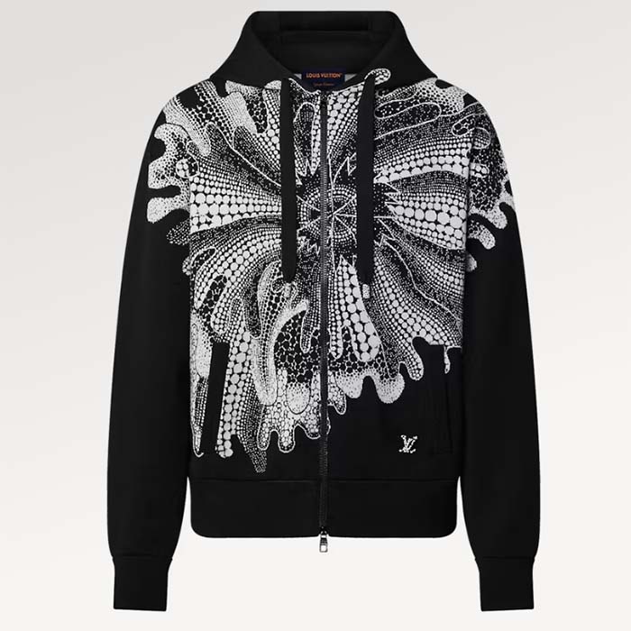 Louis Vuitton Men LV x YK Psychedelic Flower Zipped Hoodie Wool Polyamide Black White Regular Fit