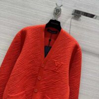 Louis Vuitton Men Wool Cardigan Regular Fit LV Epi XL Knitted Motif Red Certified Merino (9)