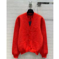 Louis Vuitton Men Wool Cardigan Regular Fit LV Epi XL Knitted Motif Red Certified Merino (9)