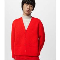 Louis Vuitton Men Wool Cardigan Regular Fit LV Epi XL Knitted Motif Red Certified Merino (9)