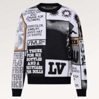 Louis Vuitton Men Wool Crewneck Regular Fit Jacquard Allover LV Fanzine Motif Multicolor (8)
