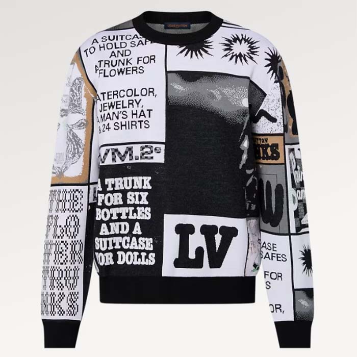 Louis Vuitton Men Wool Crewneck Regular Fit Jacquard Allover LV Fanzine Motif Multicolor