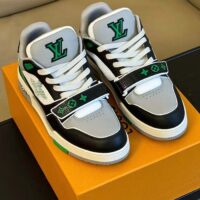 Louis Vuitton Unisex Exclusively Online LV Trainer Sneaker Green Grained Calf Leather Monogram Canvas (8)