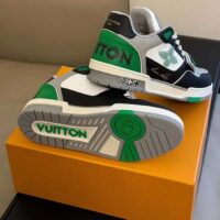 Louis Vuitton Unisex Exclusively Online LV Trainer Sneaker Green Grained Calf Leather Monogram Canvas (8)