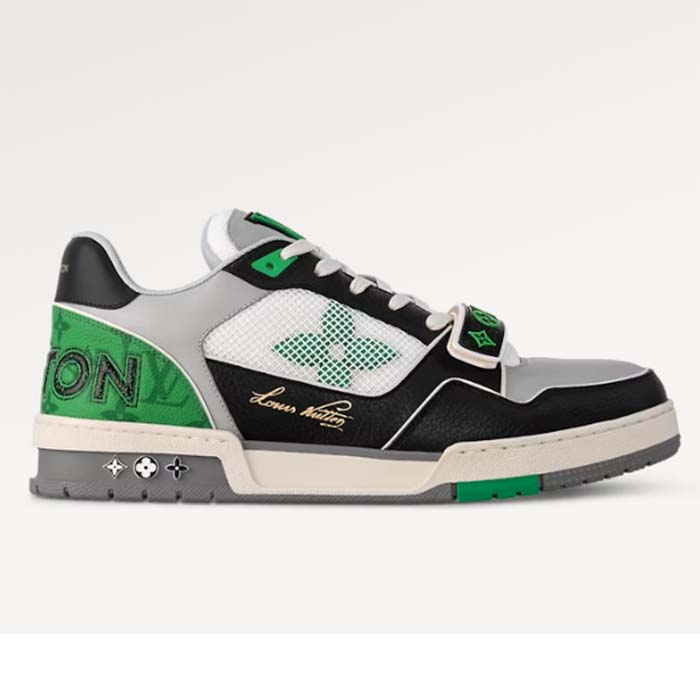 Louis Vuitton Unisex Exclusively Online LV Trainer Sneaker Green Grained Calf Leather Monogram Canvas