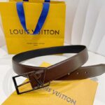 Louis Vuitton Unisex LV Skyline 35 MM Belt Brown Napa Leather Silver-Colour Finish Hardware – Image 3