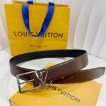 Louis Vuitton Unisex LV Skyline 35 MM Belt Brown Napa Leather Silver-Colour Finish Hardware – Image 2