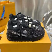 Louis Vuitton Unisex LV Trainer Maxi Sneaker Black Swarovski™ Crystals Textile Laces Rubber Outsole (3)