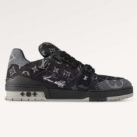 Louis Vuitton Unisex LV Trainer Sneaker Black Monogram Denim Rubber Outsole Monogram Flowers (1)