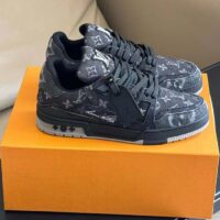 Louis Vuitton Unisex LV Trainer Sneaker Black Monogram Denim Rubber Outsole Monogram Flowers (1)