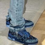 Louis Vuitton Unisex LV Trainer Sneaker Blue Monogram Denim Rubber Outsole Monogram Flowers - Imagen 14