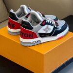 Louis Vuitton Unisex LV Trainer Sneaker Red Grained Calf Leather Monogram Canvas - Bild 4