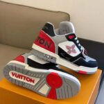 Louis Vuitton Unisex LV Trainer Sneaker Red Grained Calf Leather Monogram Canvas - Bild 7