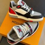 Louis Vuitton Unisex LV Trainer Sneaker Red Grained Calf Leather Monogram Canvas - Bild 5