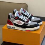 Louis Vuitton Unisex LV Trainer Sneaker Red Grained Calf Leather Monogram Canvas - Bild 2