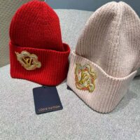 Louis Vuitton Unisex Precious Dragon Beanie Pink Wool Coiled Dragon Patch LV Signature (6)