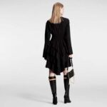 Louis Vuitton Women LV Long-Sleeved Tiered Dress Silk Viscose Elastane Black Regular Fit - Image 13
