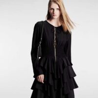 Louis Vuitton Women LV Long-Sleeved Tiered Dress Silk Viscose Elastane Black Regular Fit (10)